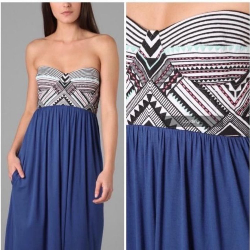 Mara Hoffman Strapless Bustier Maxi Dress w/ Geometric Embro…